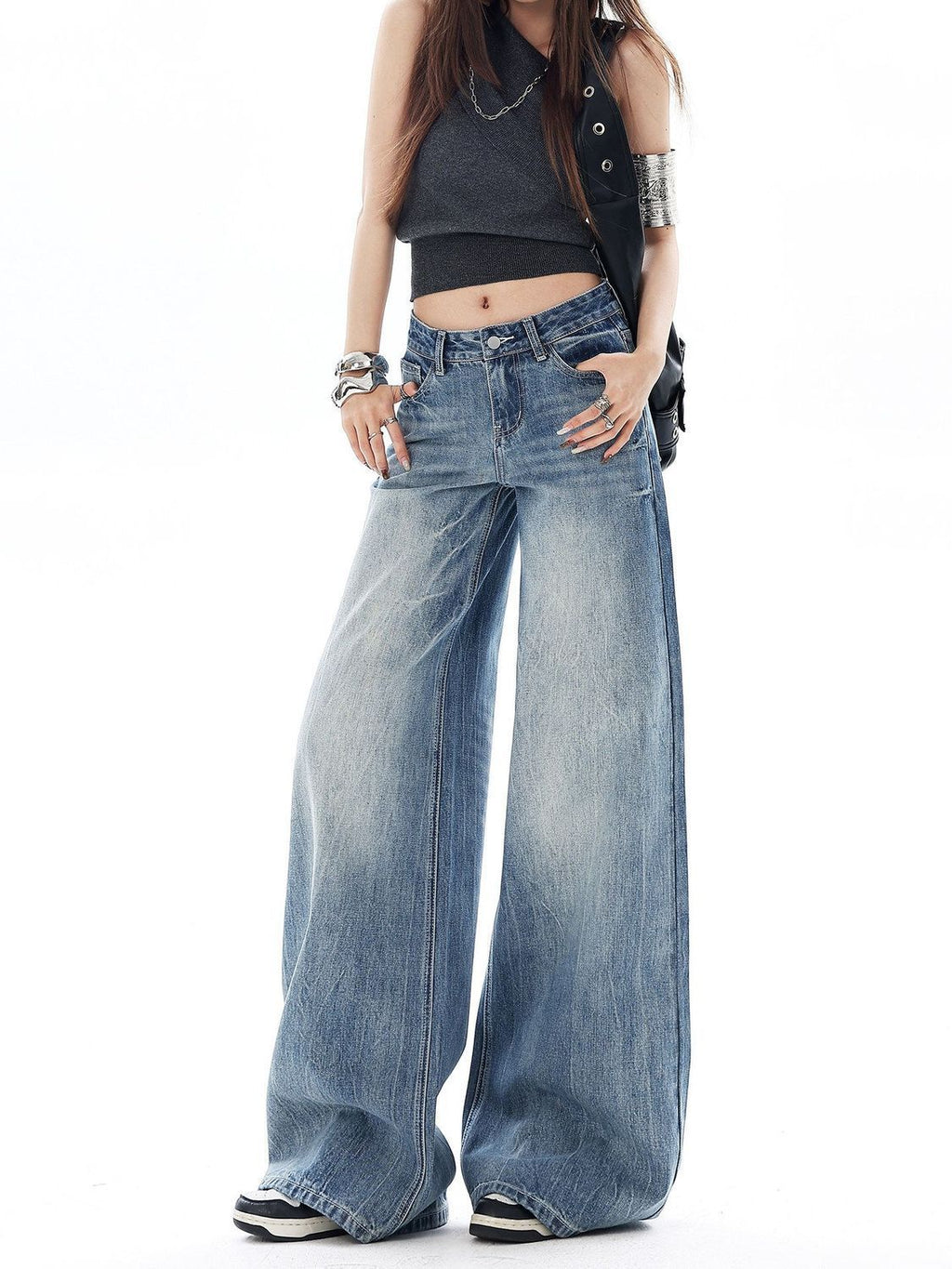 Womens Washed Flared Denim Pants