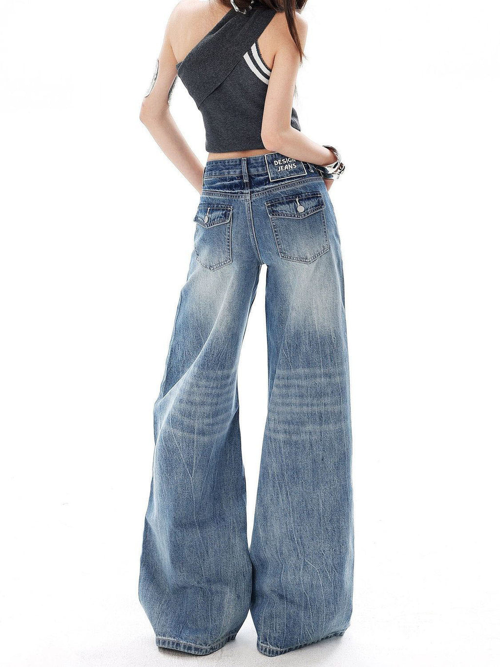 Womens Washed Flared Denim Pants