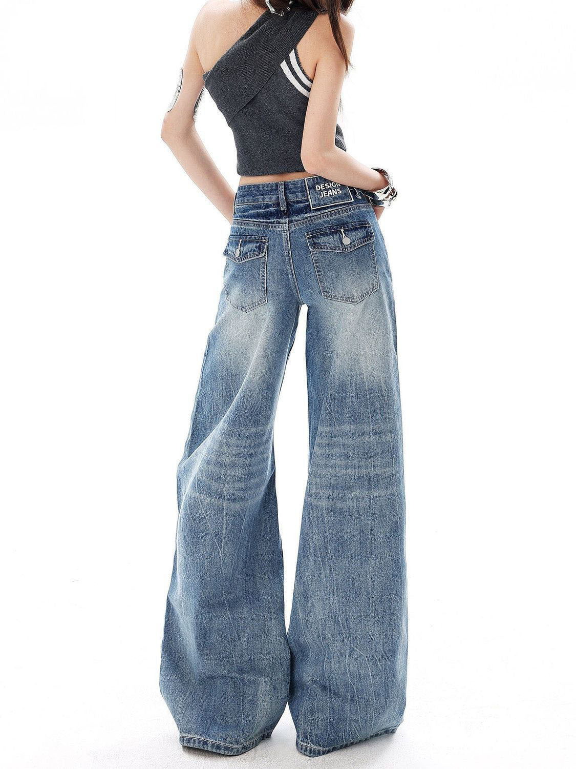 Womens Washed Flared Denim Pants