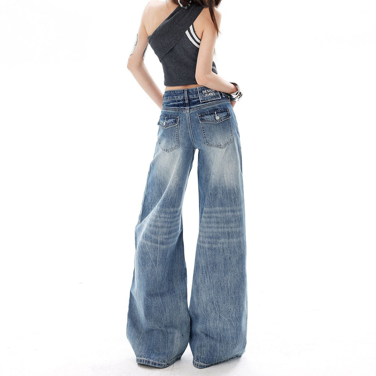 Womens Washed Flared Denim Pants