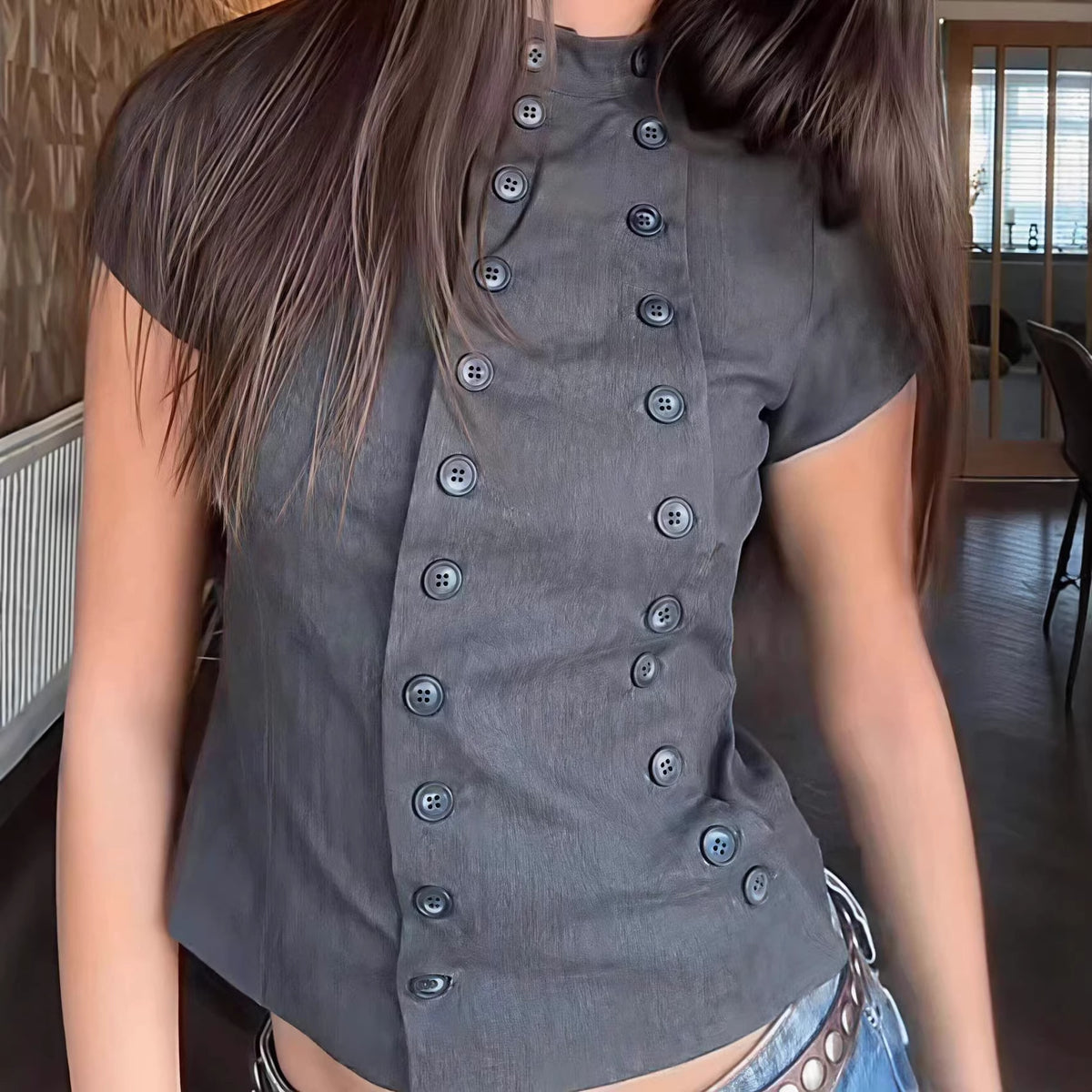 Charli Double-Breasted Polka Dot Blouse