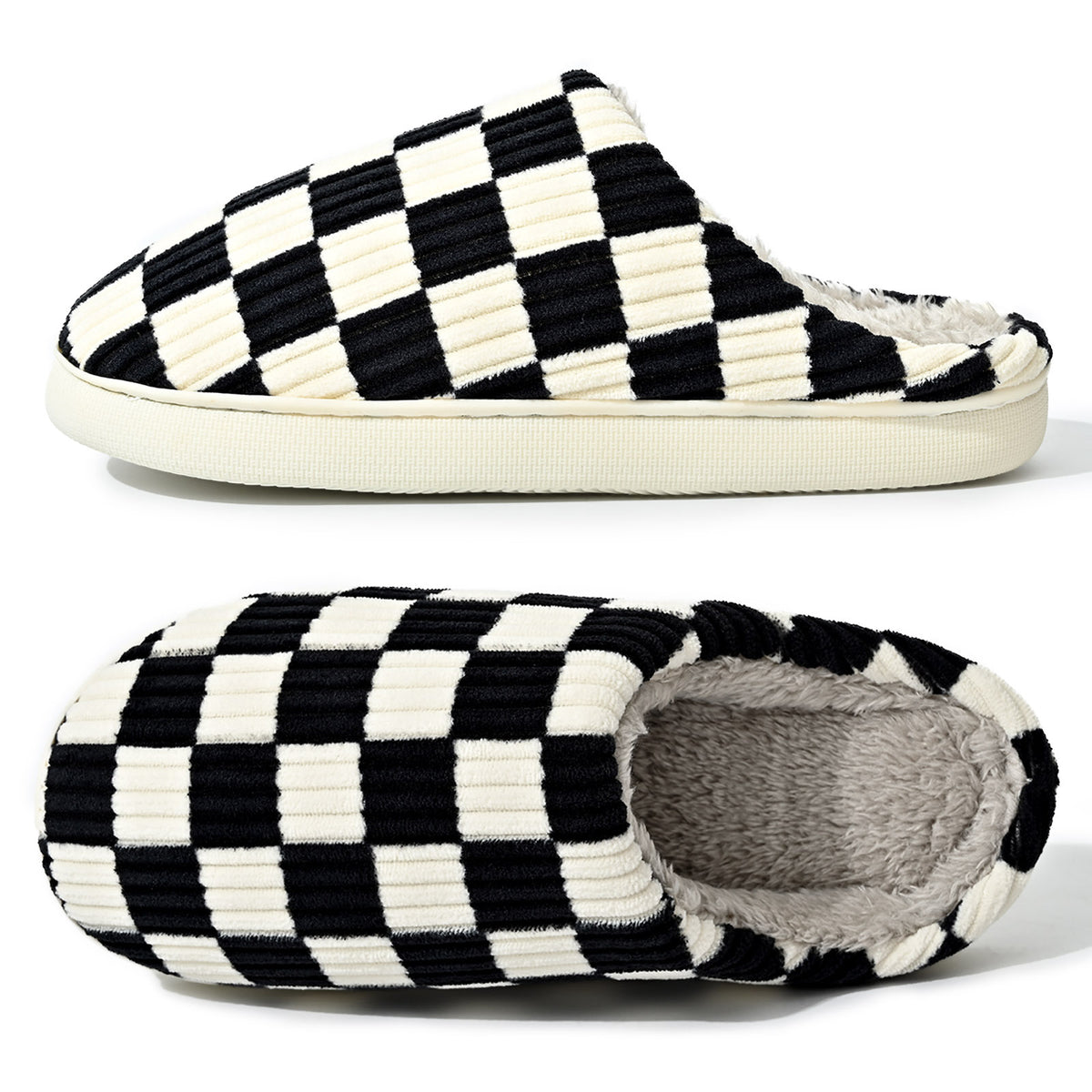 Checkerboard Plush Home Slippers